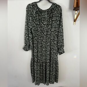Madewell green and White Floral/sheer Long Sleeve Dress